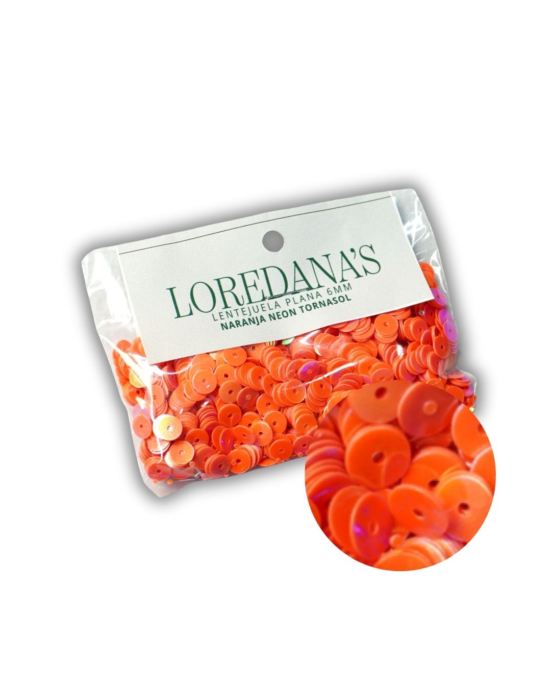 Lentejuela - Naranja Neón Tornasol 6MM - 20g.