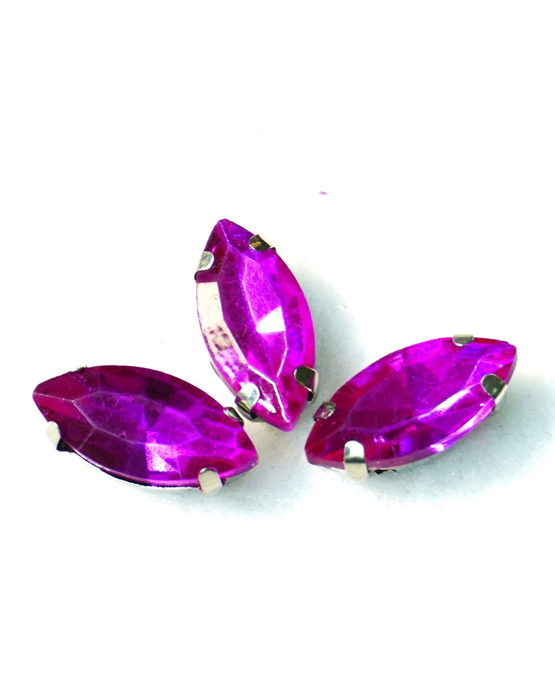 Cristal ojo caballo fucsia 7x15mm / 10 unidades BASE PLATEADA