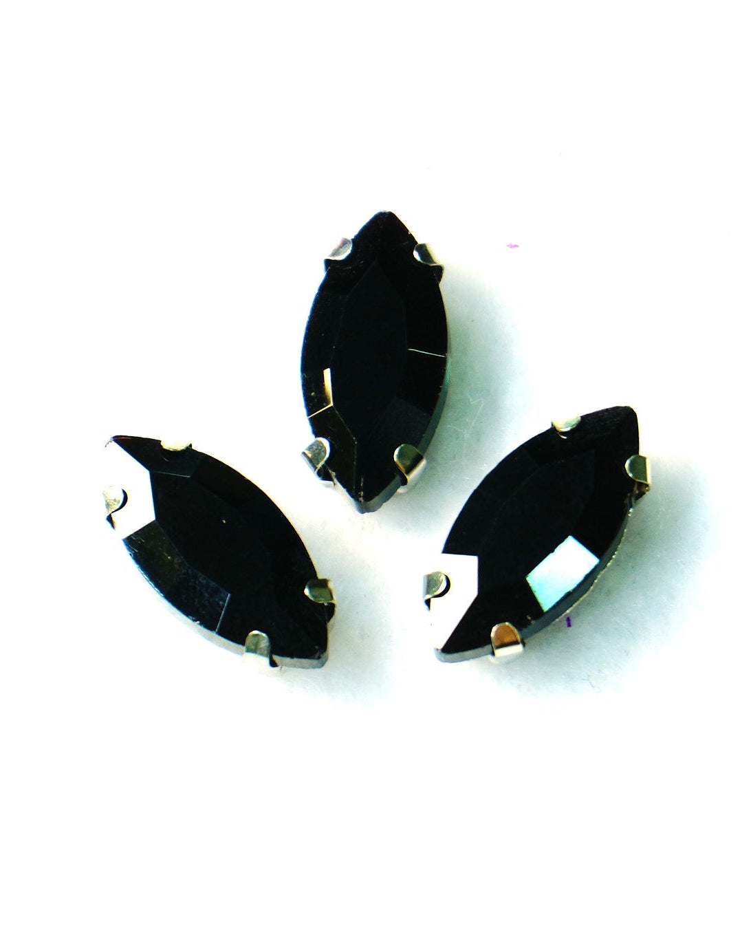Cristal ojo caballo negro 7x15mm / 10 unidades BASE PLATEADA