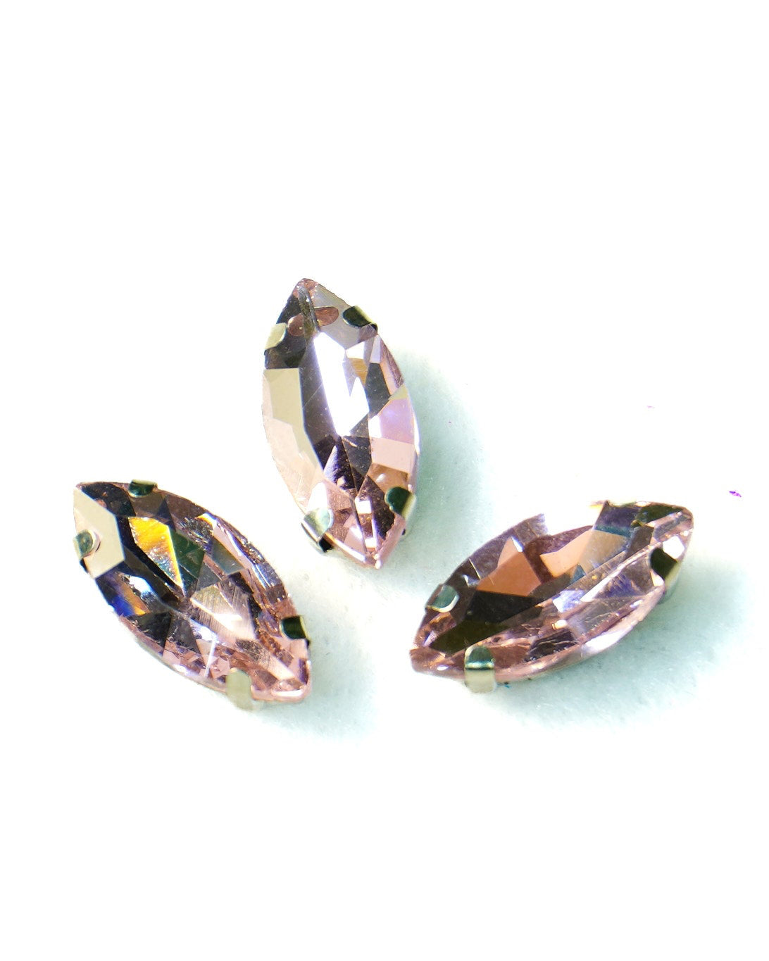 Cristal ojo caballo rosado 7x15mm / 10 unidades BASE PLATEADA