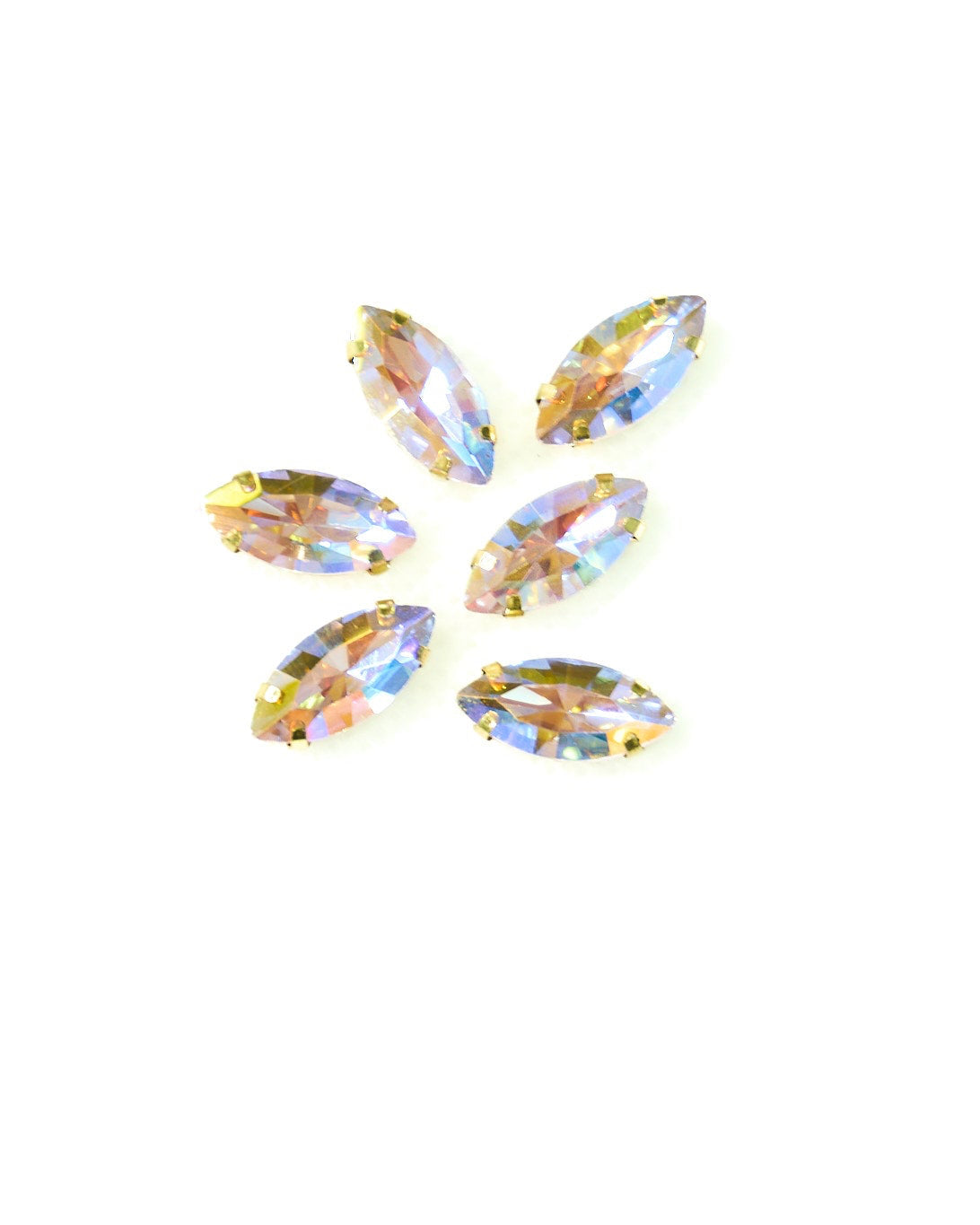 Cristal tornasol rosa 7x15mm/ 6 unidades BASE DORADA
