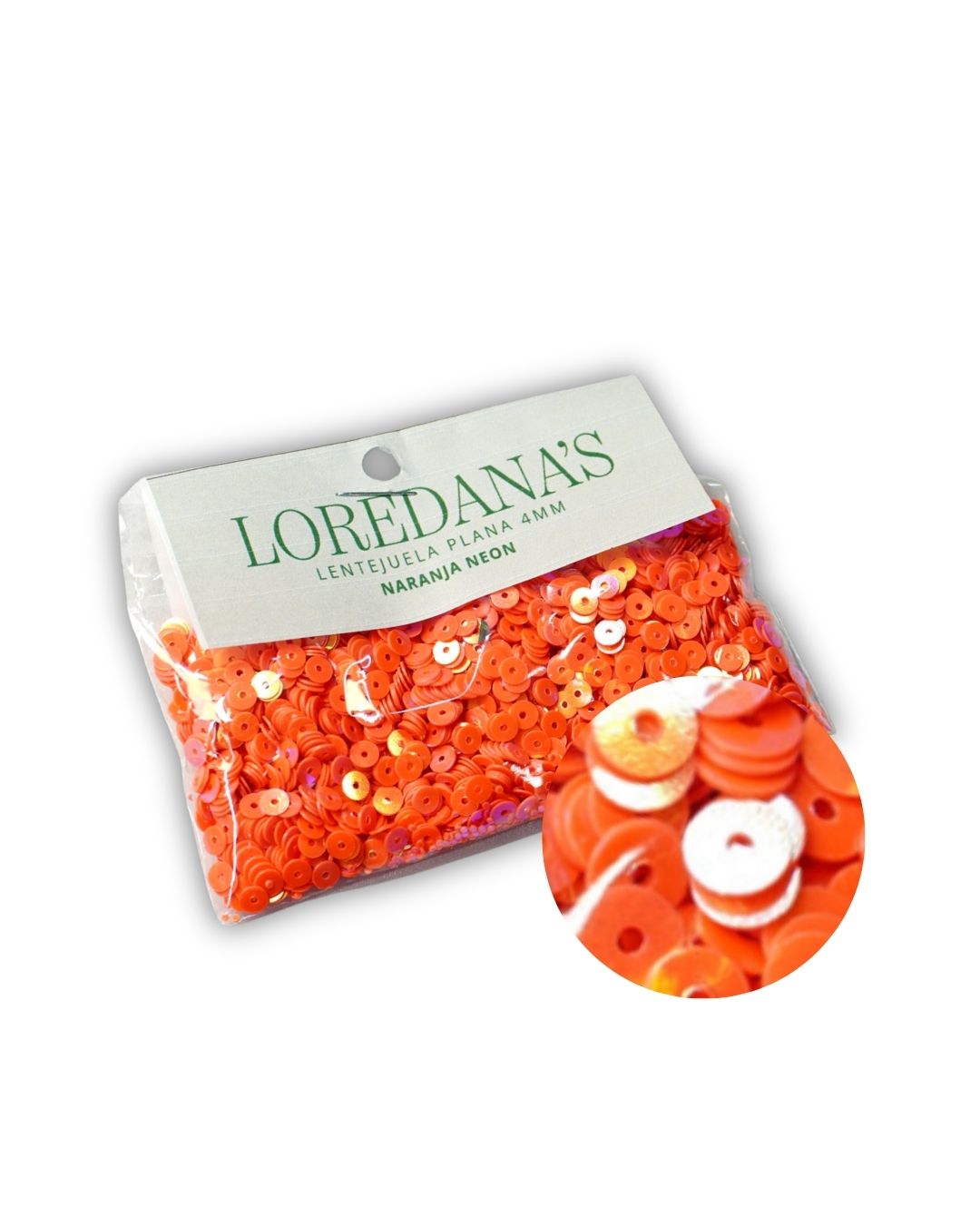 Lentejuela -  Naranja Neon 4MM - 20g.