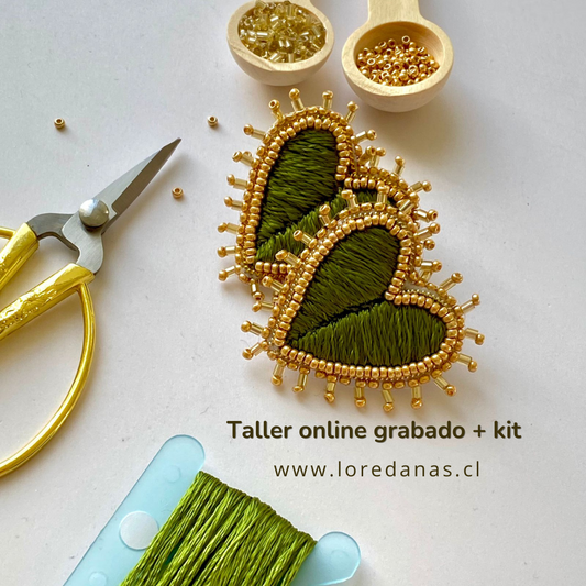 Taller grabado + KIT Materiales - Aros Bordados Corazón L001