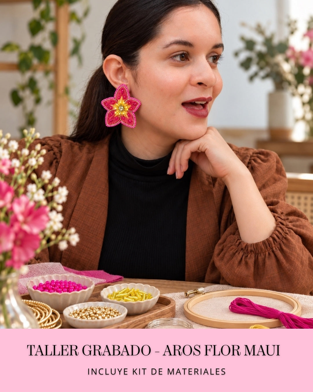 Taller Grabado Aros Maui Flor Fucsia + Kit de materiales (L008)