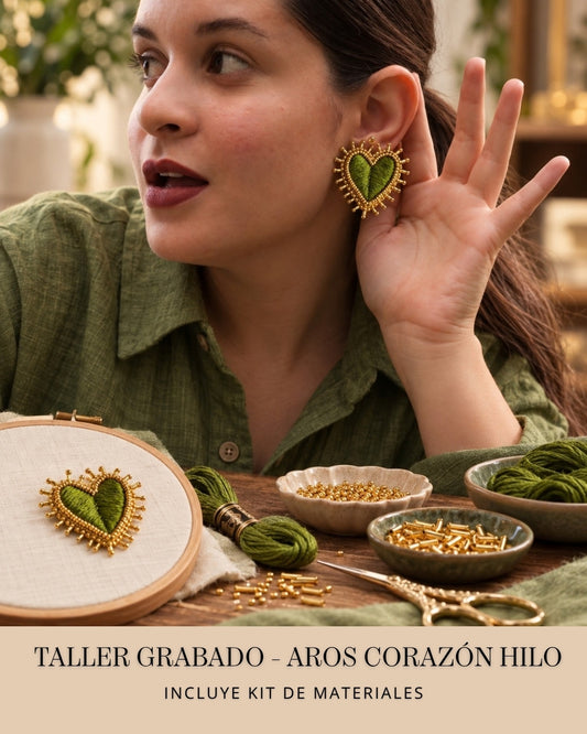 AROS CORAZON VERDE- Taller grabado + KIT Materiales ( L001)