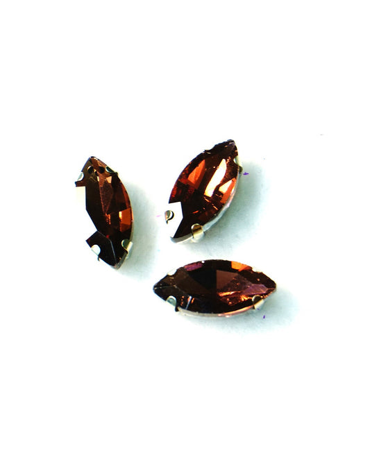Cristal ojo caballo cafe 7x15mm / 10 unidades BASE PLATEADA