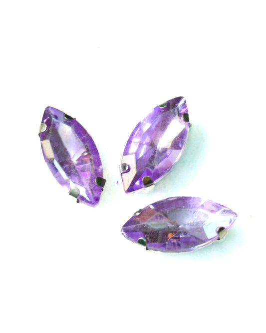 Cristal ojo caballo lila 7x15mm / 10 unidades BASE PLATEADA