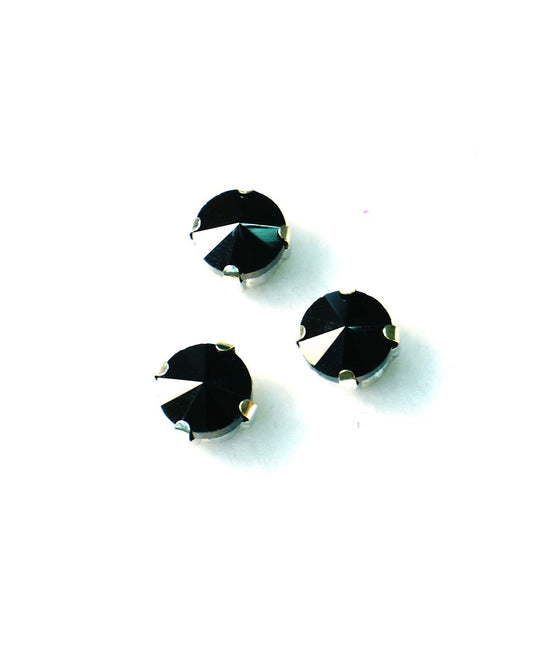 Cristal redondo negro 8mm / 10 unidades BASE PLATEADA