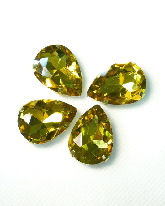 Cristal gota amarillo 18x25mm/ 4 unidades BASE DORADA
