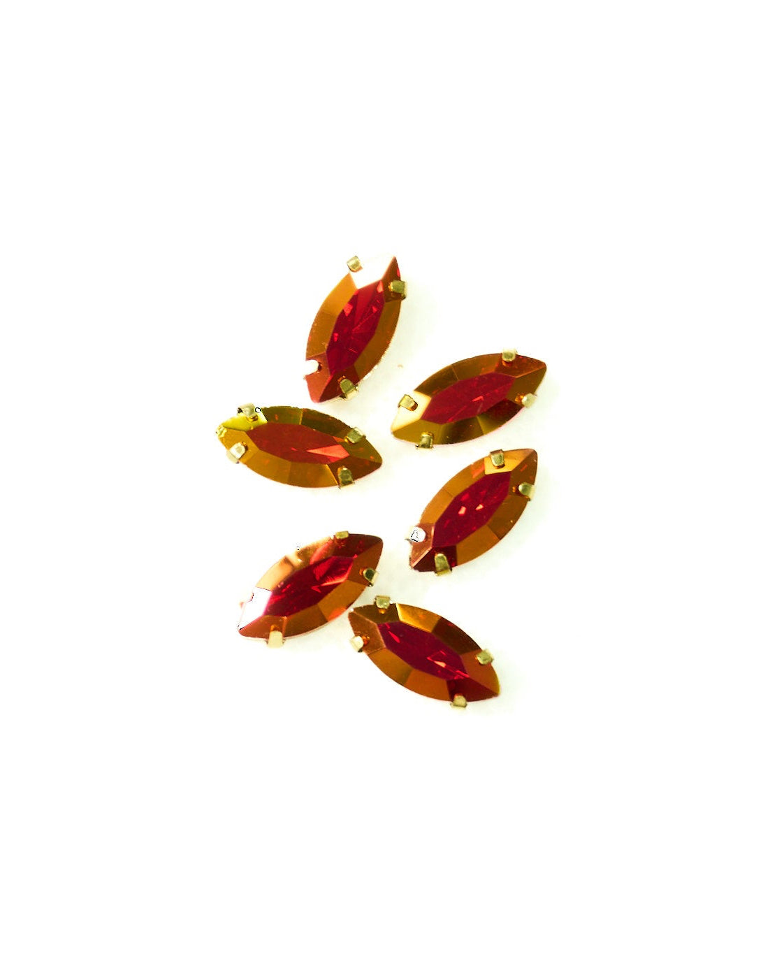 Cristal tornasol naranja 7x15mm/ 6 unidades BASE DORADA