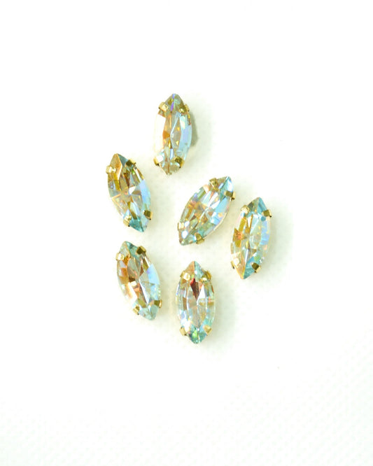 Cristal tornasol blanco 7x15mm/ 6 unidades BASE DORADA