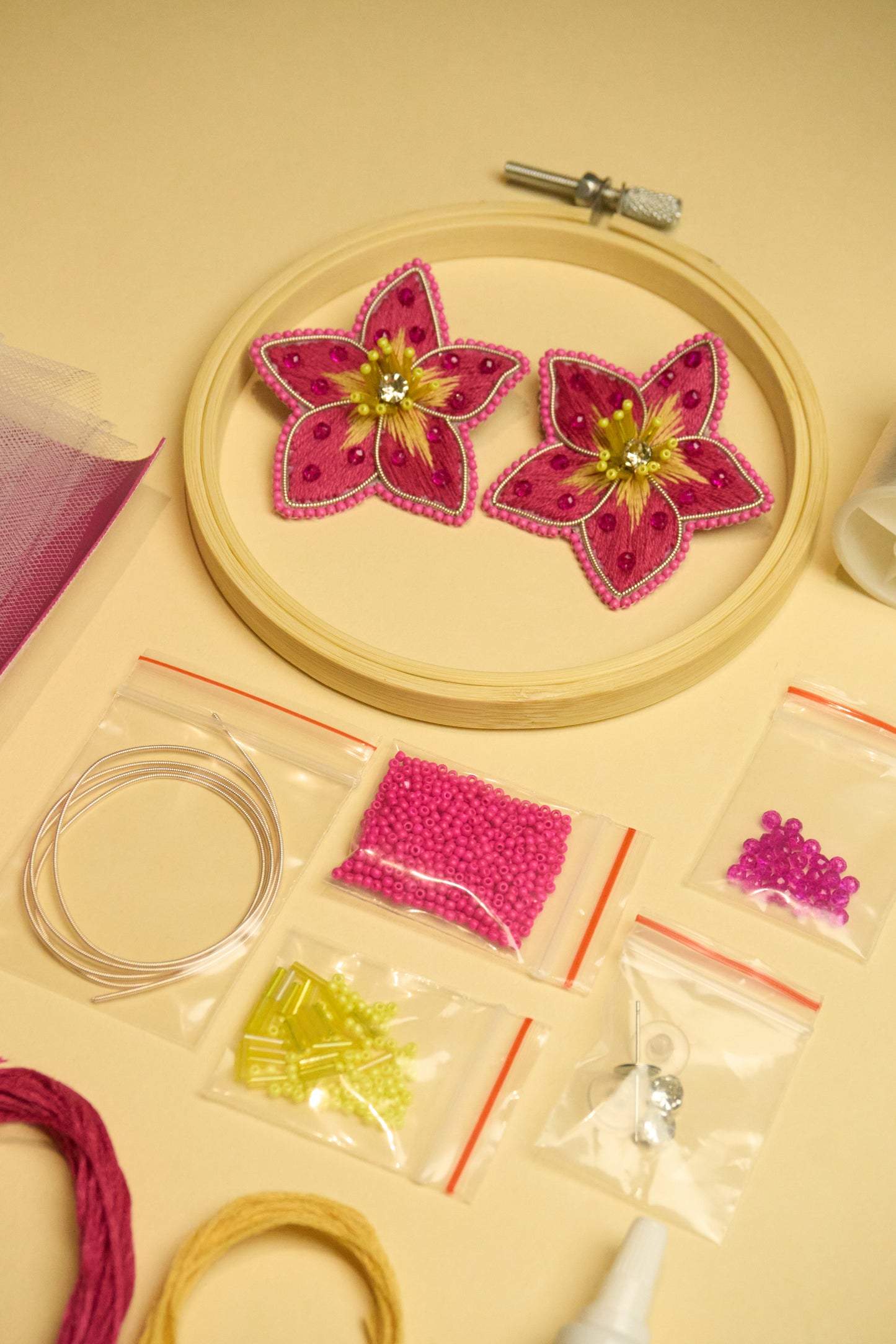Taller Grabado Aros Maui Flor Fucsia + Kit de materiales (L008)